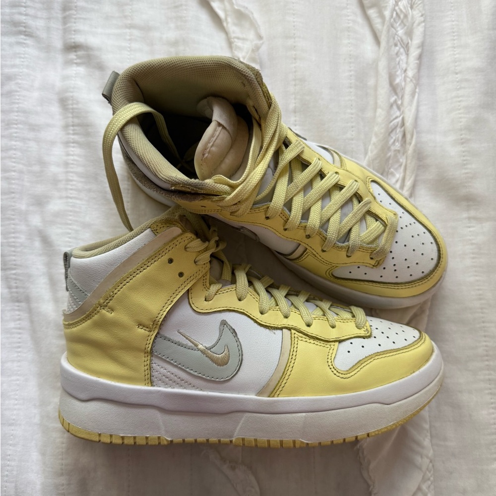 Women’s Nike Dunk High Up Lemon and White High-Top Sneakers